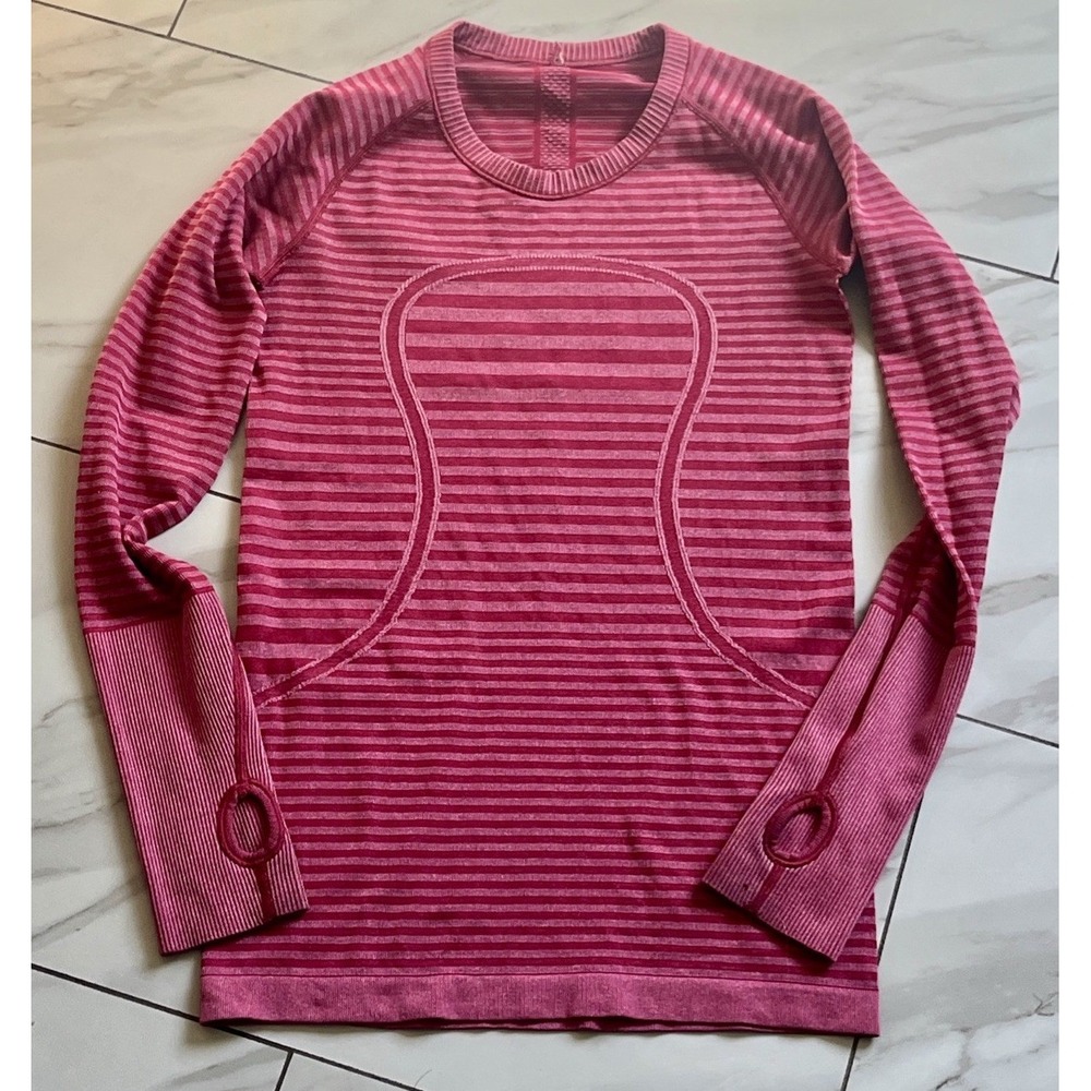 Lululemon Swiftly Tech Long Sleeve Shirt Stripes Pink Raspberry Women's  6